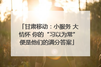 甘肃移动：小服务 大情怀 你的“习以为常”便是他们的满分答案